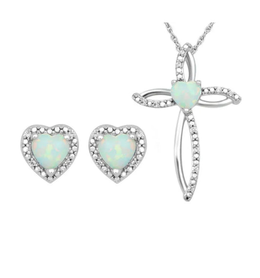 Opal Jewelry Pendant & Earring Set
