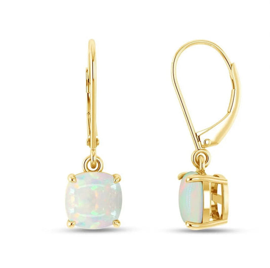 Square Opal Drop Earrings Gold Leverback Earrings Jewelry
