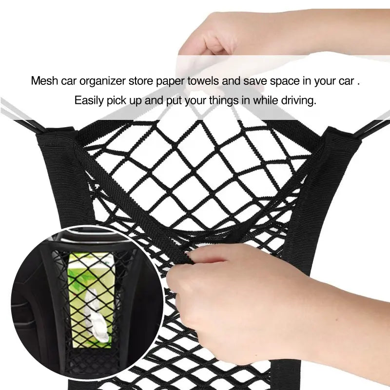 Car Net Barrier with stretchable storage bag for safety driving kids